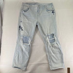 Old Navy Blue Jeans Boyfriend Straight Leg Distressed High Rise Womens Size 16